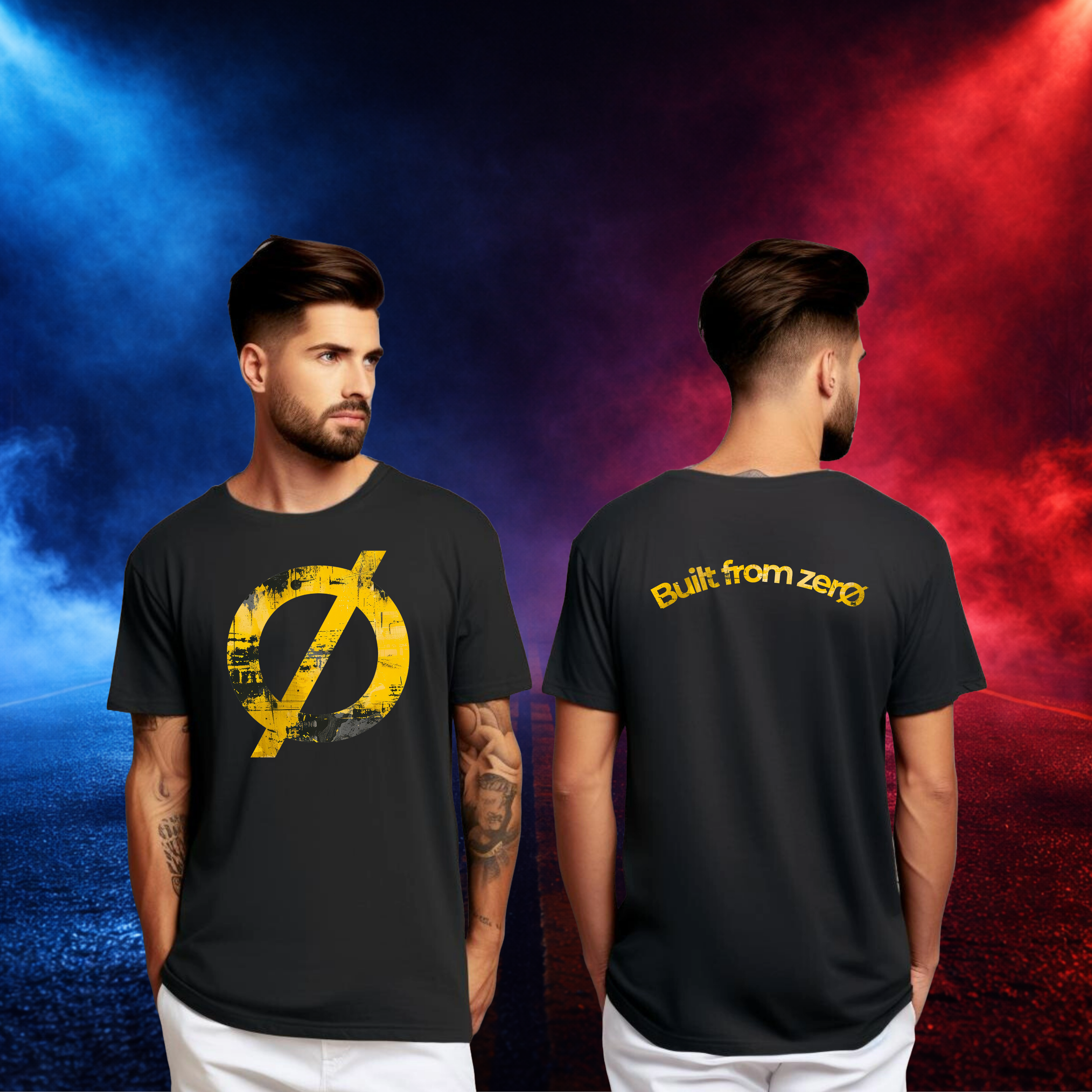 AurØ Streetwear Tshirt Yellow Built from zerØ (Logo borst en rug)