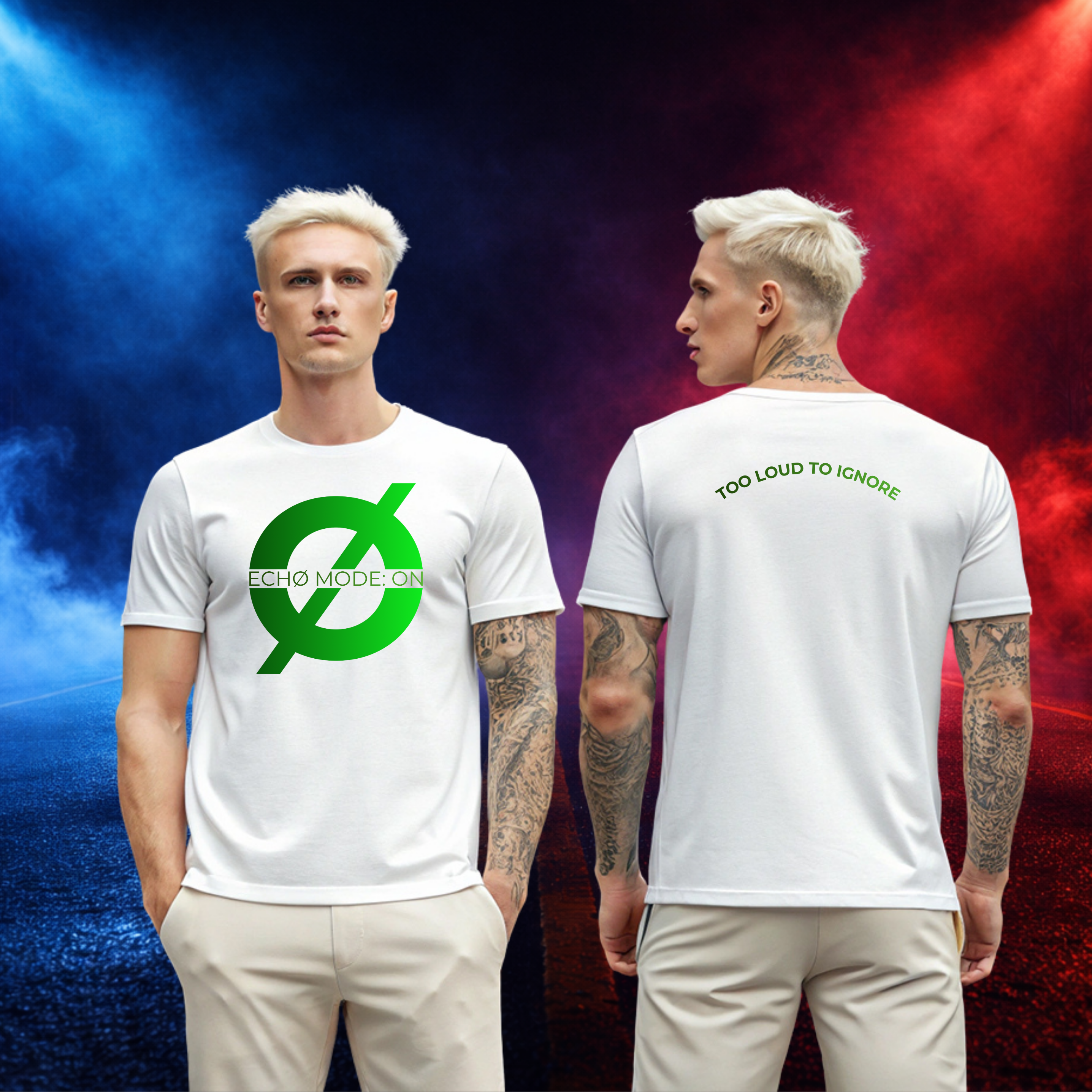 AurØ Streetwear Tshirt Wit Green Too Loud (Logo borst en rug)