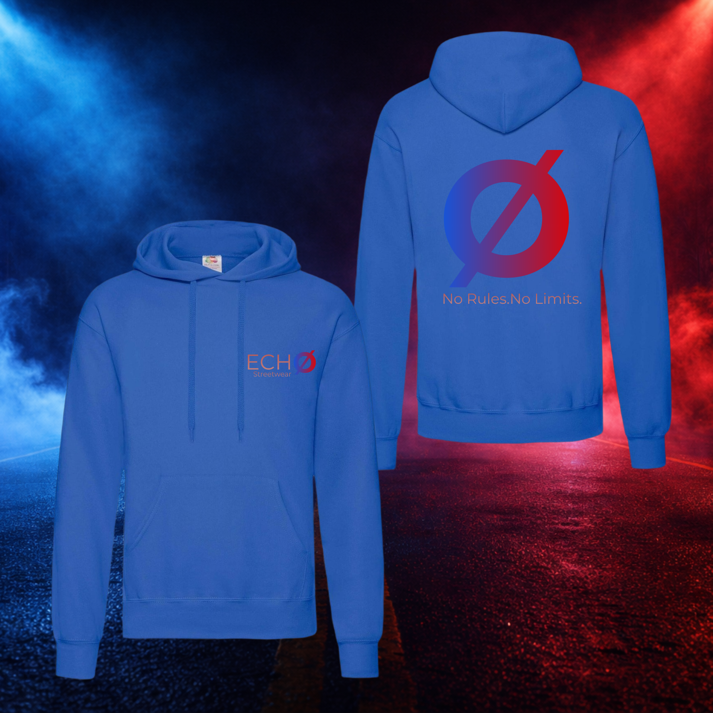 EchØ Streetwear Hoodie Blauw (borstlogo en rug)