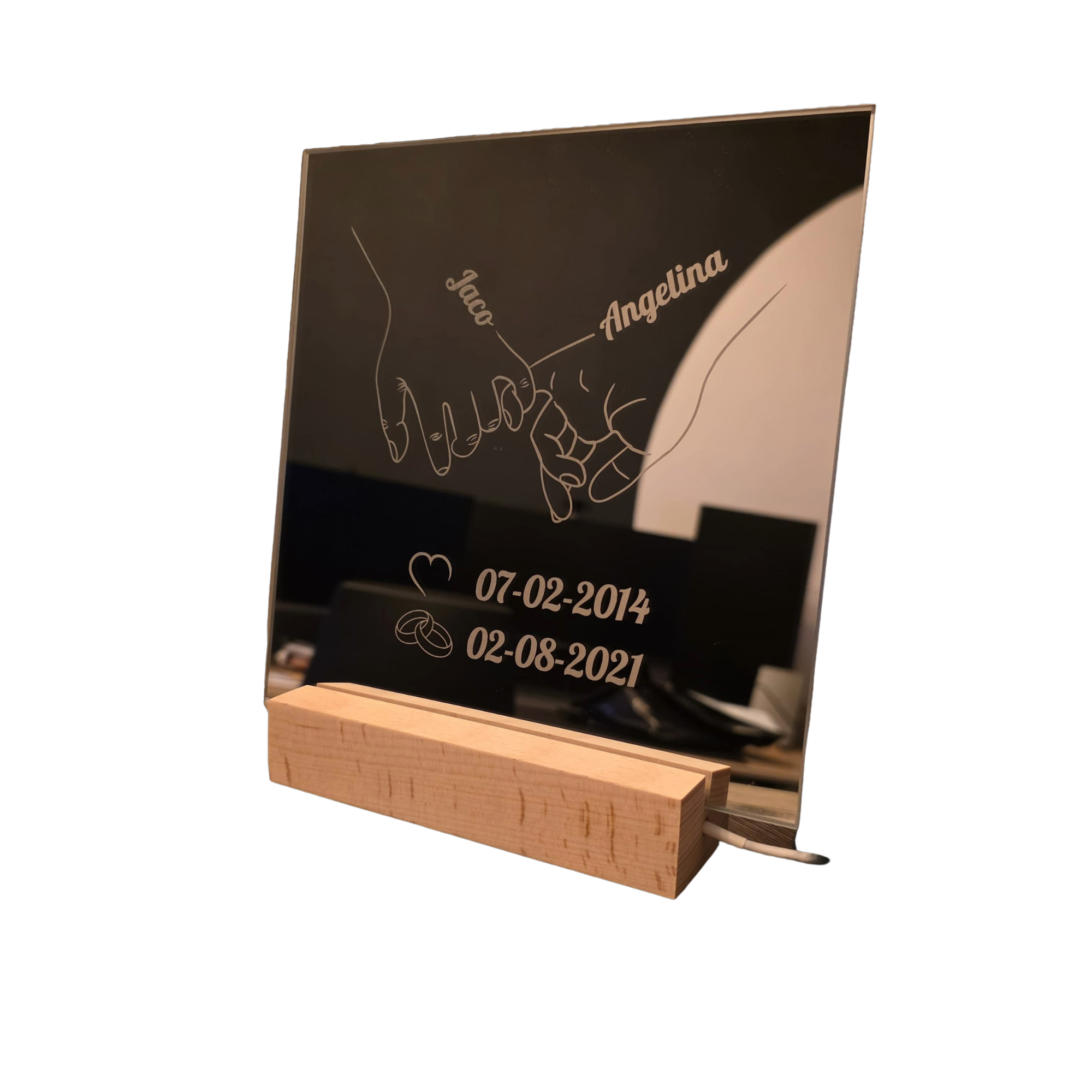 Houten standaard voor spiegel 20x20cm met ledverlichting