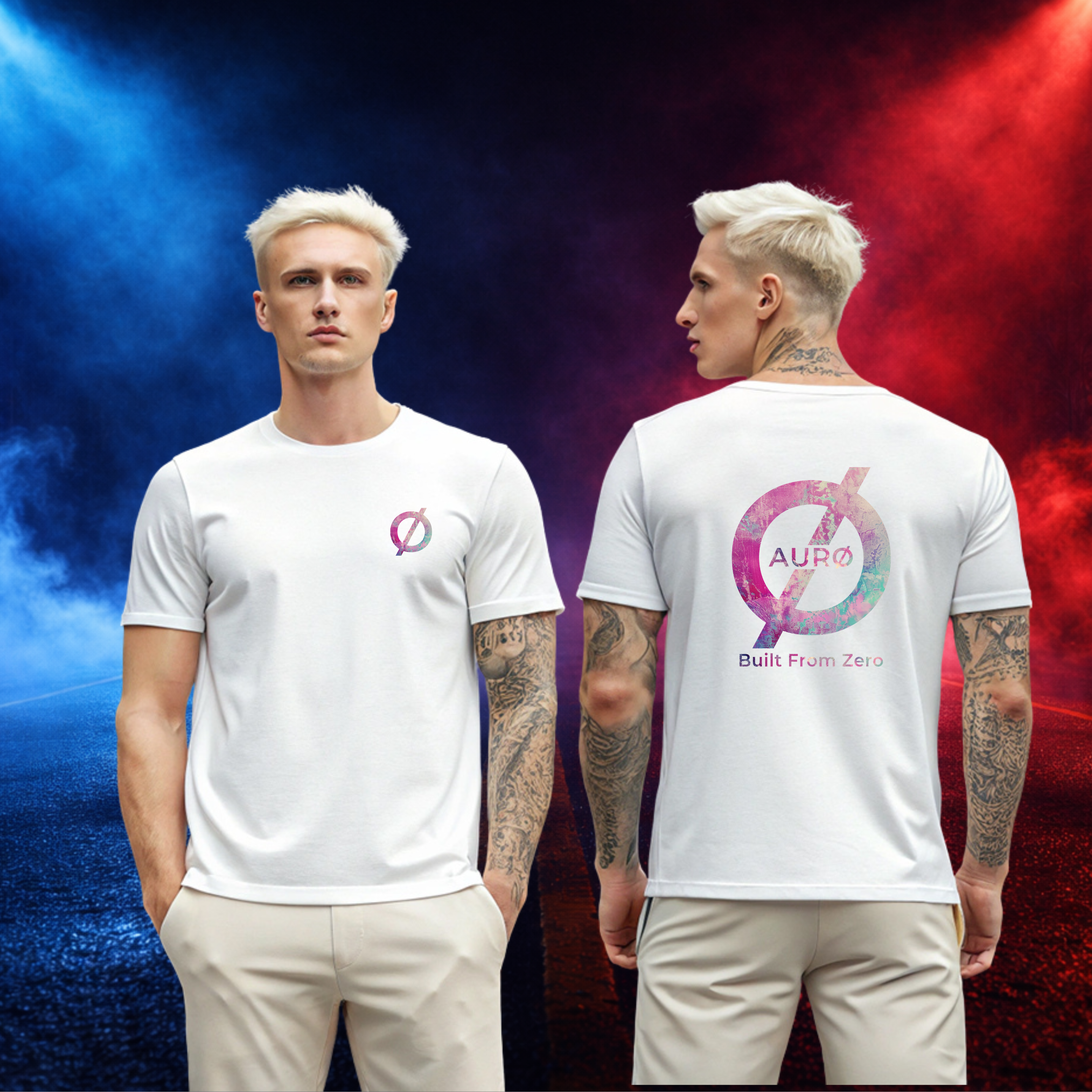AurØ Streetwear Wit Tshirt Built From Zero (Logo borst en rug)