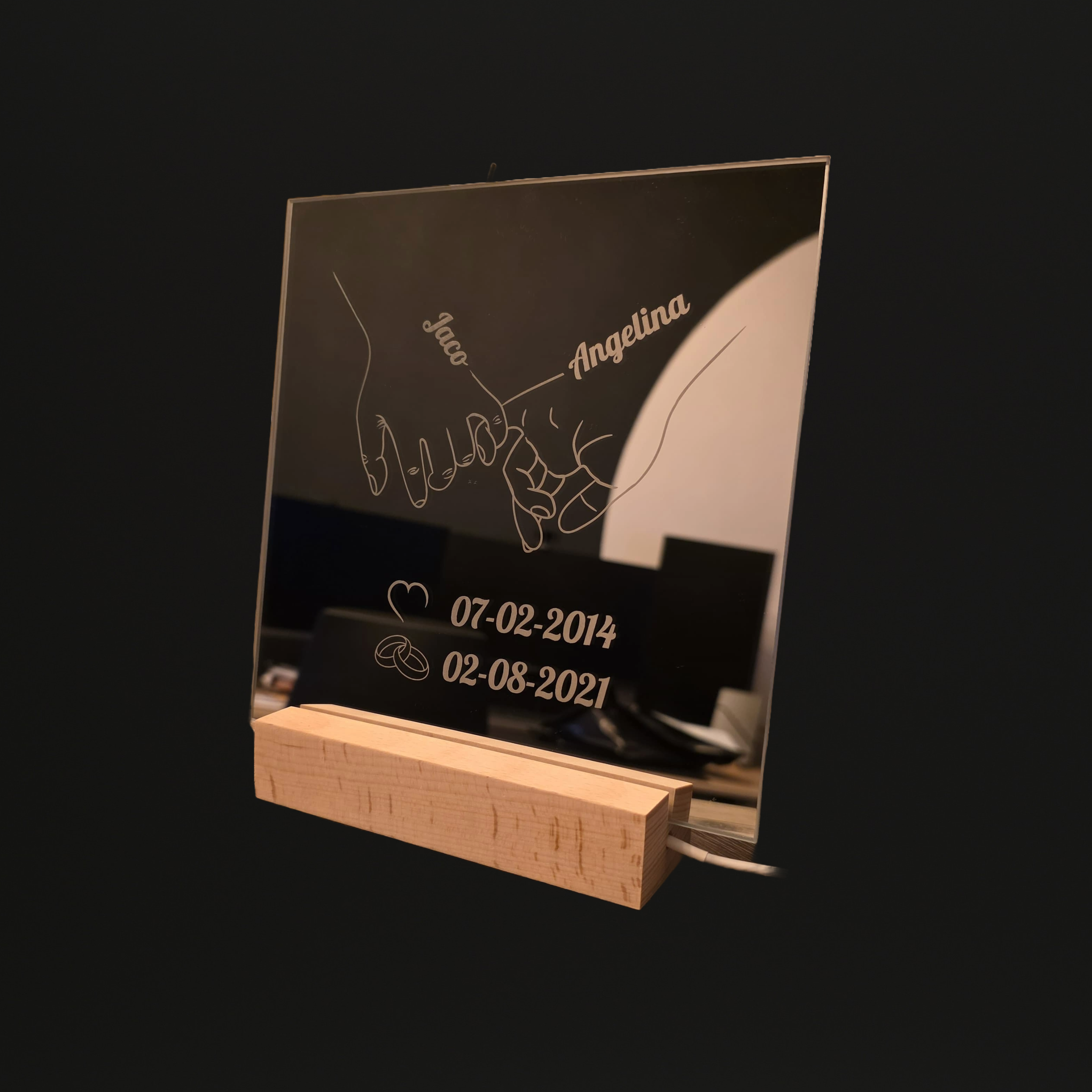 Houten standaard voor spiegel 20x20cm met ledverlichting