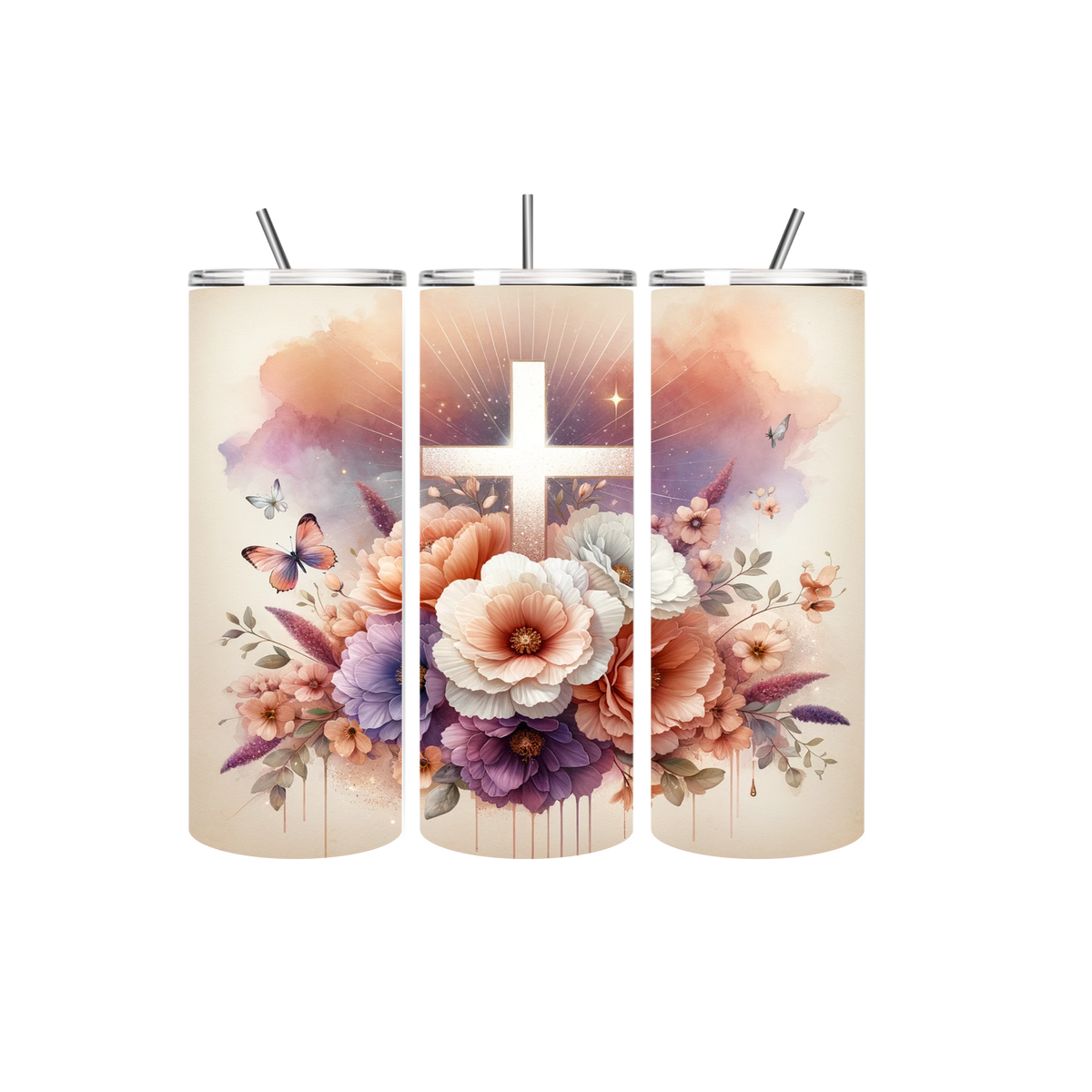 Faith Tumbler Kruis met bloemen